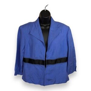 SIZE 14 VINTAGE LINEN BLEND JESSICA HOWARD BLUE BLAZER JACKET